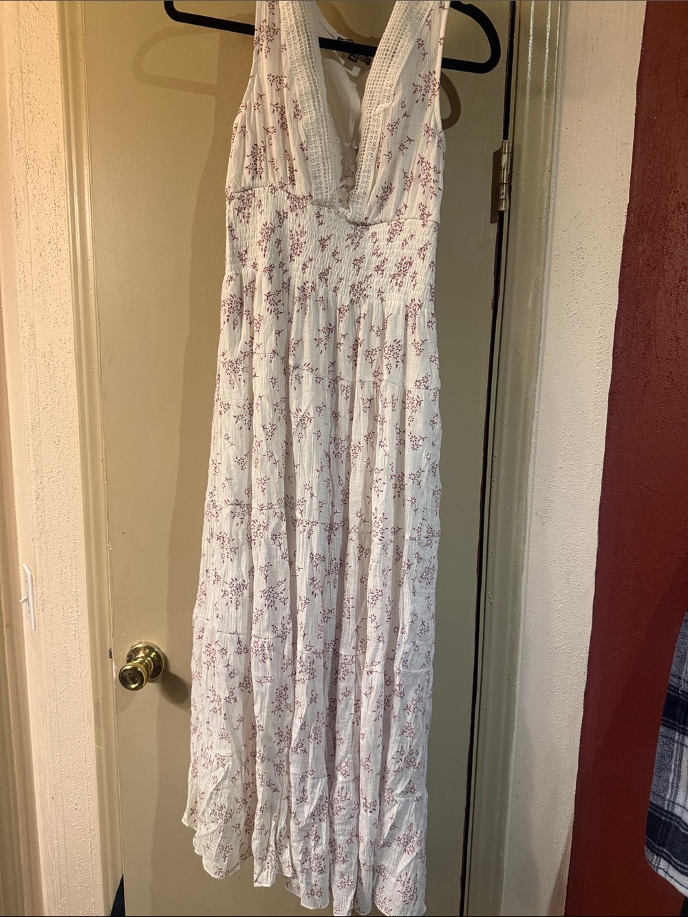 Pink Floral White Maxi Dress with Smocked Waist